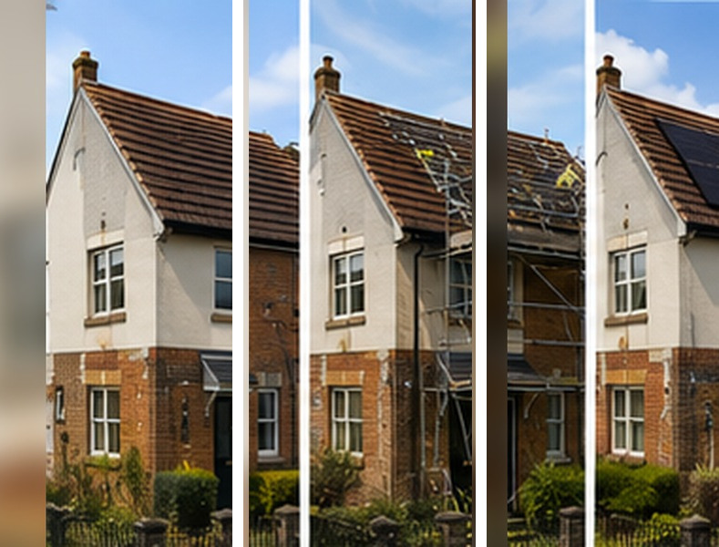 Illustrative example of a solar installation on a Milton Keynes home, before, during and after